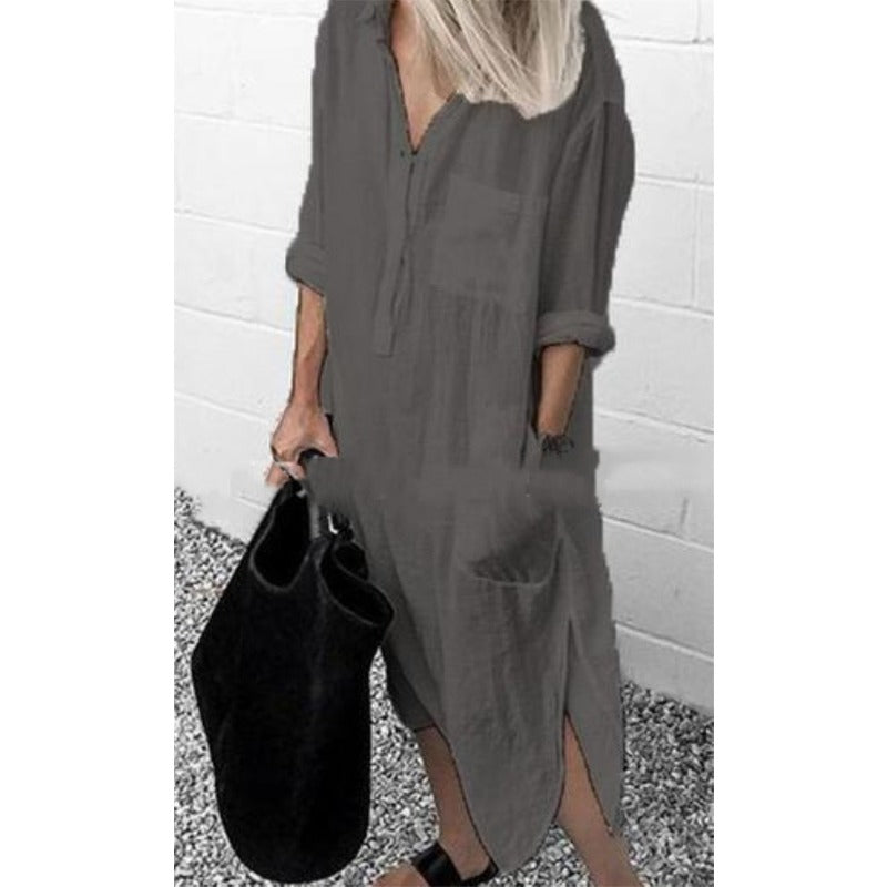 Women's Linen Maxi Dress in Solid Colour