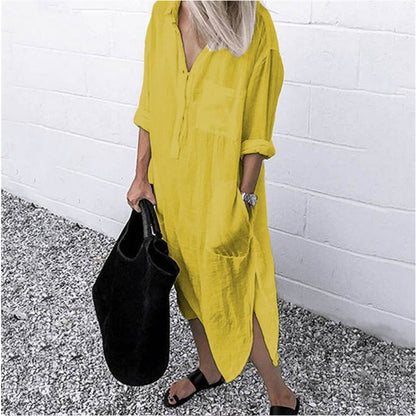 Women's Linen Maxi Dress in Solid Colour