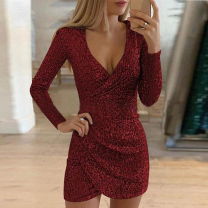 Women's Glitter Wrap Mini Party Dress