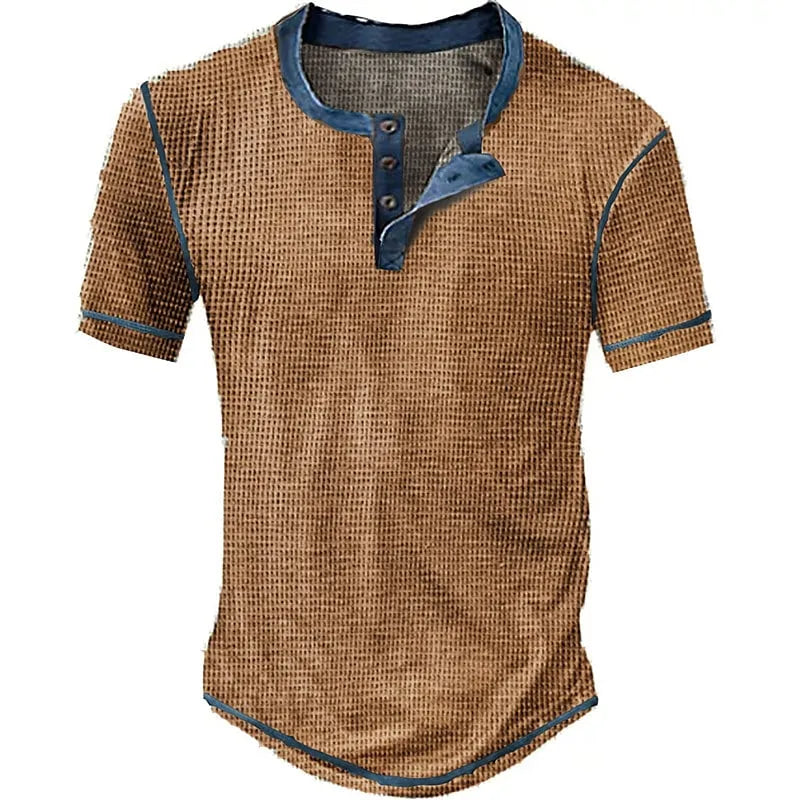 Men's Round Neck T-Shirt with Buttons | Ideal for Summer